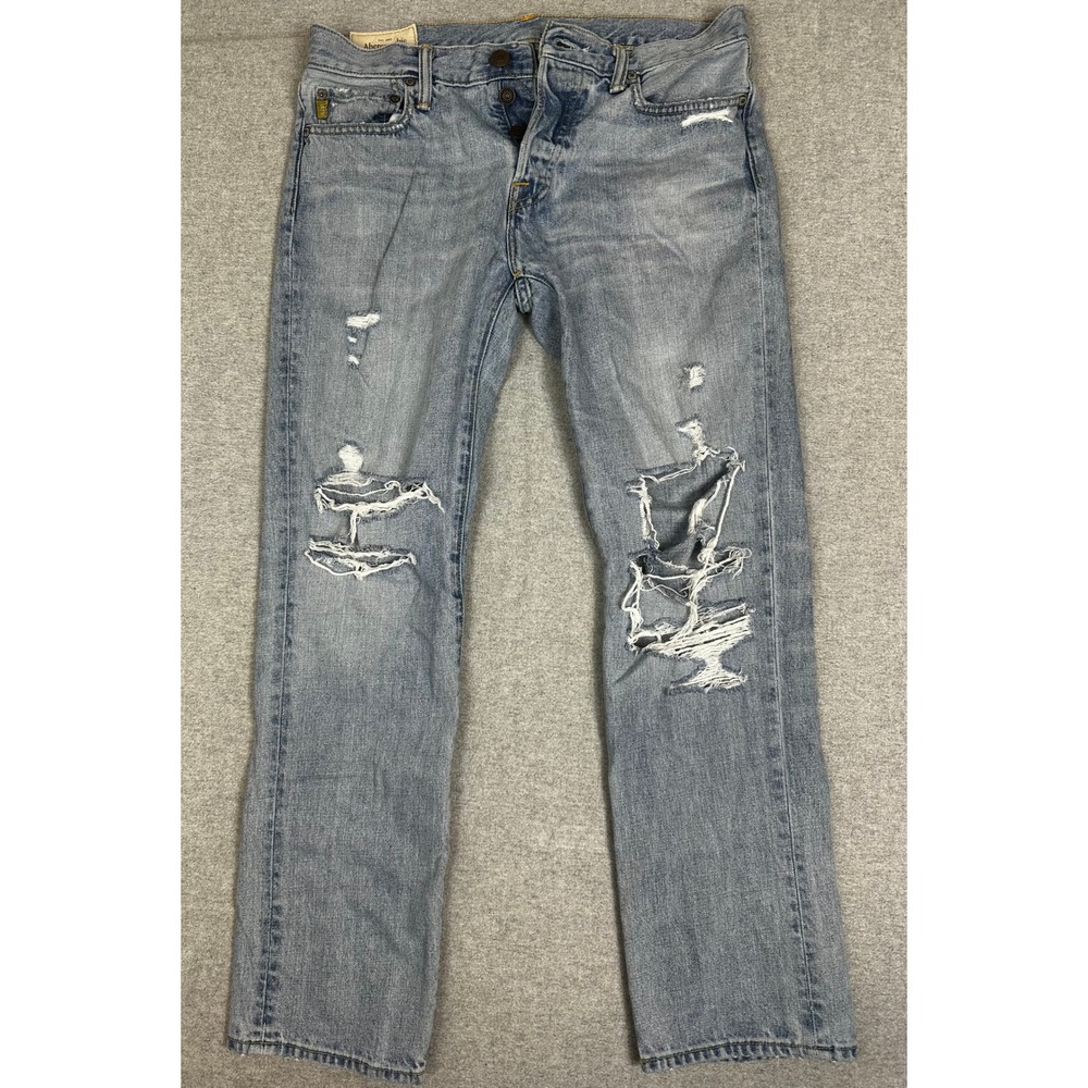 Vintage Abercrombie Fitch Slim Straight Jeans 32x30 Thrashed Distressed Ripped
